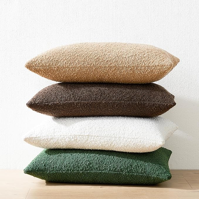Mixhug Decorative Boucle Throw Pillow Covers, White, 12 x 20 Inches, Pack of 2 - Textured Boho Pillow Covers for Couch and Bed