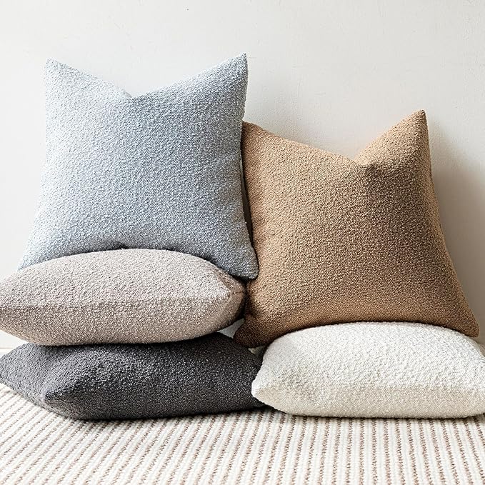 Foindtower Decorative Textured Boucle Throw Pillow Covers Accent Solid Pillow Cases Neutral Soft Cozy Couch Cushion Case for Chair Sofa Bedroom Living Room Home Decor 26 x 26 Inch,Taupe Khaki Camel