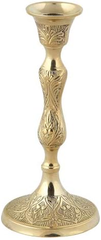 Christian Orthodox Brass Candle Holder Engraved – Handmade Religious Candlestick – 5.5 in / 14 cm (82b)