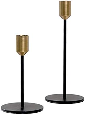 Set of 2 Brass Gold Candlestick Holders - Classic Taper Candle Holders for Wedding, Holiday Dinner Table, Vintage & Modern Home Decor (Gold & Black)