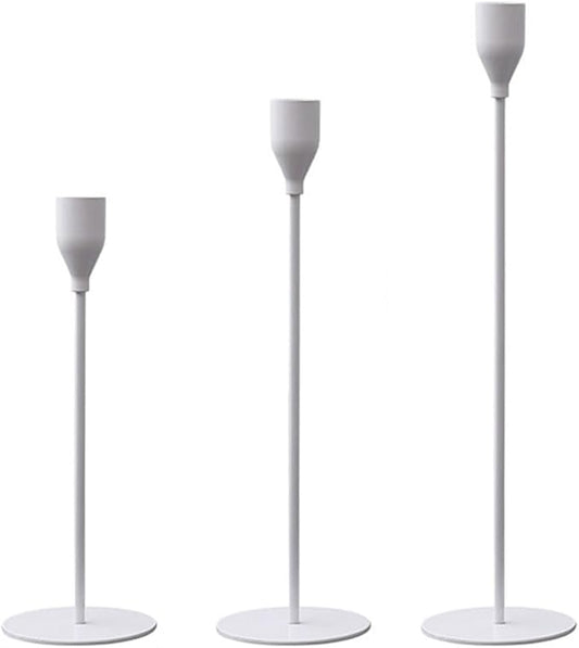 Candlestick Holders Set of 3 Taper Candle Stick Holders, Mantel White Candlestick Holders for 3/4" Taper&Led Candle, Elegant Candle Holder Centerpiece for Wedding/Party/Dinning/Anniversary