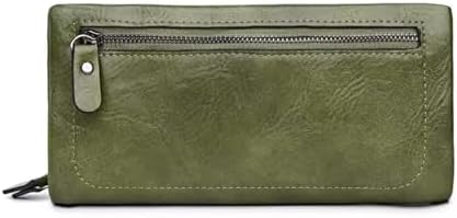 Vyrnox Genuine Leather Women's Long Vintage Zipper Money Clip Clutch Bag with RFID Blocking Coin Purse for Women Including Gift Box (Green)