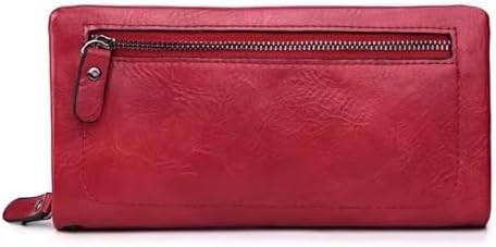 Vyrnox Genuine Leather Women's Long Vintage Zipper Money Clip Clutch Bag with RFID Blocking Coin Purse for Women Including Gift Box (Burgundy)