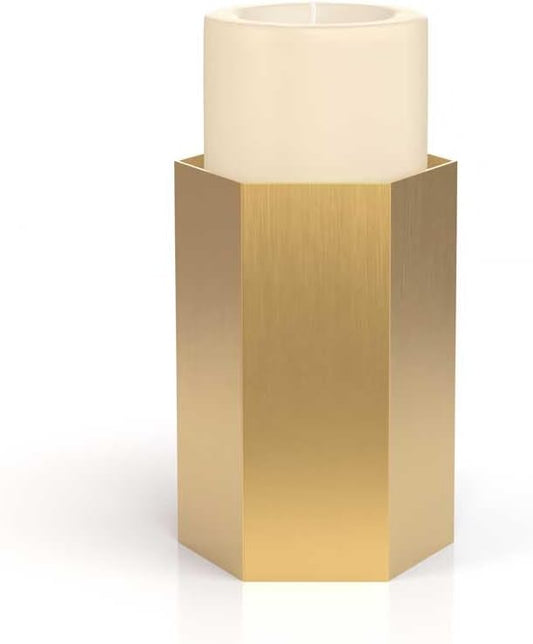 Pilgrim Home and Hearth Luxury Brass Hexagon Candle Holder 6 inchs Tall