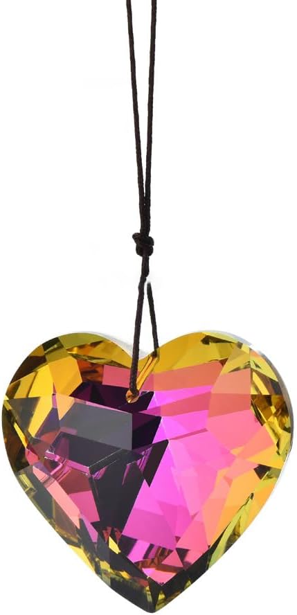 Colorful Heart Crystals Suncatcher Hanging Sun Catcher with Chain Pendant Ornament for Window Home Garden Christmas Day Party Wedding Decoration (Red)