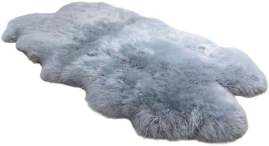 Woolous Sheepskin Rug 4x6 ft Gray - Genuine New Zealand Sheep Skin Rugs - Large Quad Natural Fluffy Area Rug - Real Sheepskin for Nursery Decor, Bedroom, Living Room - Soft & Luxurious 4 Pelt Rug