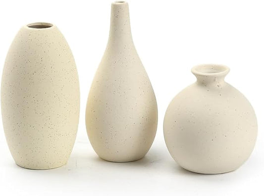 Ceramic Vase Set of 3, Rustic Farmhouse Flower Vase, Modern Farmhouse for Home Decor, Table, Living Room Decoration, Shelf Decor, Mantel
