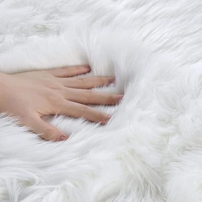 White Round Rugs 6.6ft Large Faux Sheepskin Washable Fur Area Rugs for Living Room Circle Shag Rugs for Bedroom Boho Nursery Rug