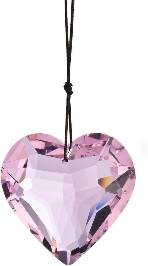 Colorful Heart Crystals Suncatcher Hanging Sun Catcher with Chain Pendant Ornament for Window Home Garden Christmas Tree Party Wedding Decoration (Pink)