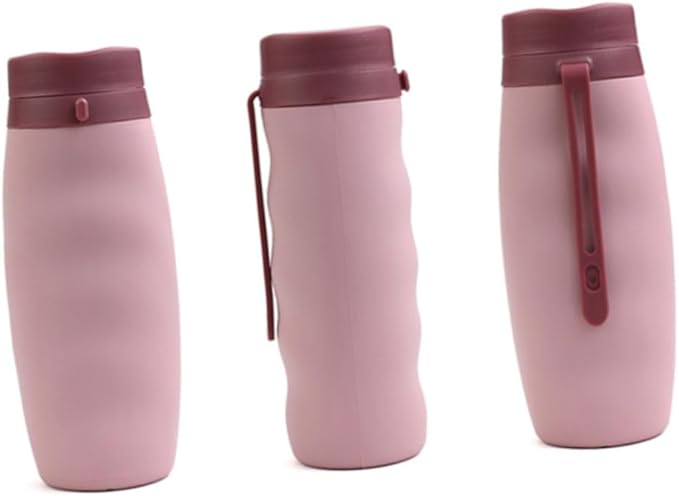 Happyyami Portable Foldable Silicone Water Bottle Collapsible Sports Kettle with Wide Mouth for Outdoor Hiking Camping Cycling Pink