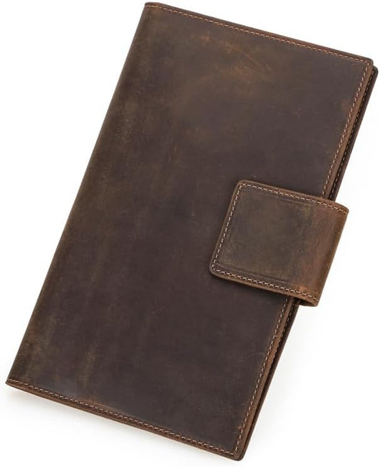 Unisex Genuine Leather Wallet Retro Crazy Horse Leather RFID Blocking Family Travel Passport Holder Slot (Coffee)