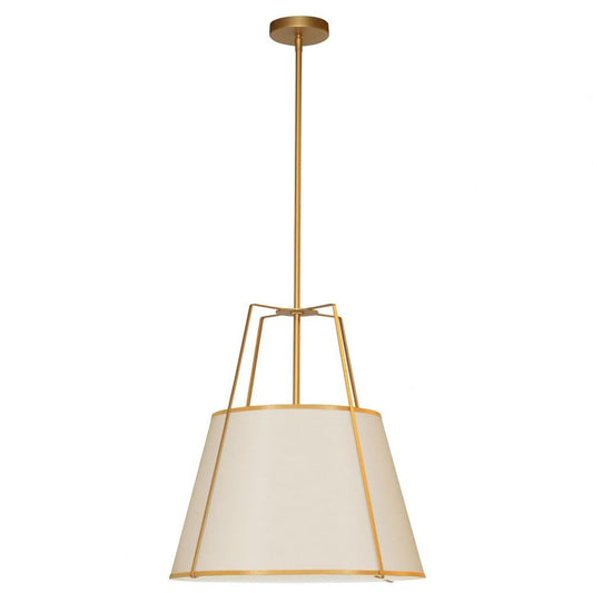 Dainolite Trapezoid Pendant Light, 3-Light, 180W, Fabric, Gold, Model TRA-331P-GLD-CRM