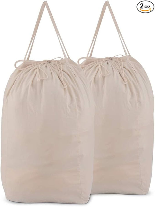 MCleanPin Washable Laundry Bags with Handles,140L Dirty Clothes Storage Bags for Laundry Hamper and Basket with Liner in College Dorm Travel, 2 Pack (Beige)