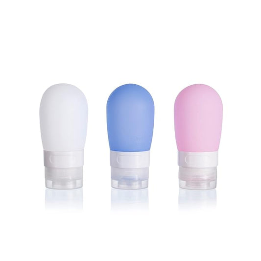Leak Proof Squeezable Silicone Travel Bottles, Reusable, Refillable Bottles, Bulb Shape, Sustainable, TSA Carry On Approved Toiletries Containers, 3pcs (2oz/60ml)