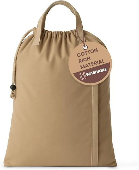 LFH Home Large Premium Cotton Canvas Laundry Bag with Drawstring and Handles Heavy Duty, Multi-Use, and Washable for Home, Travel, College or Storage 24x36 (Pack of 4)-Beige