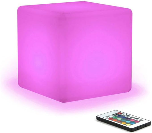 16-inch Rechargeable LED Cube Chair Light w/Remote, Waterproof RGB Color Changing Seat Stool Side Table, Ideal Home Bedroom Patio Pool Party Accent Ambient Decorative Lighting