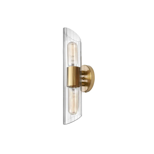 Dainolite SAM-162W 2-Light Vanity Light Fixture, Aged Brass, Clear Fluted Glass Shade, 16in , Transitional Design for Bedroom or Hall