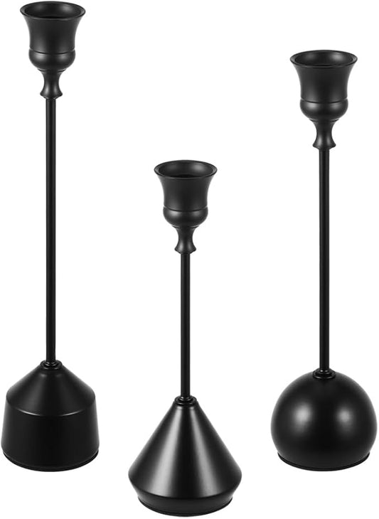 Elegant Vintage Black Candlestick Holders, Set of 3 Taper Candle Holders with Weighted Base for Wedding, Dining Table, Holiday Decor