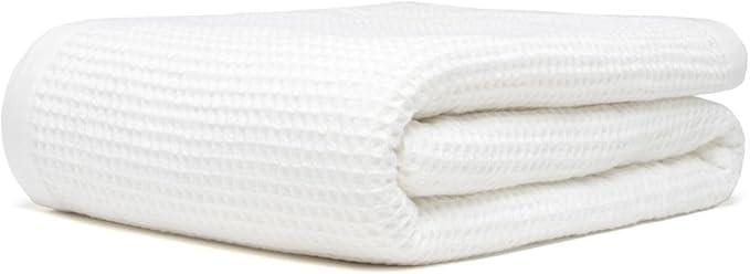 GOTS Certified Organic Cotton Waffle Weave Blanket, Throw Bed Blanket,50"X60" Cozy Throw Blanket for Couch, Modern Home Decor, Throw Blankets, Comfy Waffle Blanket & Soft Bed Blankets -White