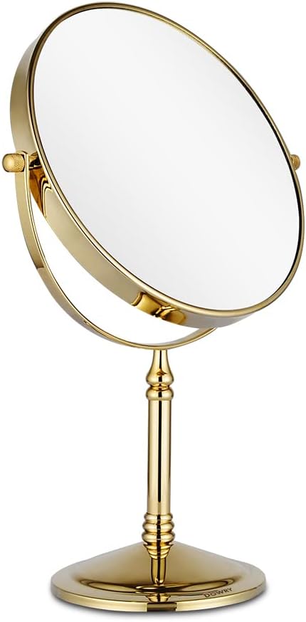 DOWRY Makeup Mirror 10x Magnification Vanity Mirror Tabletop Two-Sided Swivel Gifts for Women Wife Mom Teengirls Gold Finish(10X)