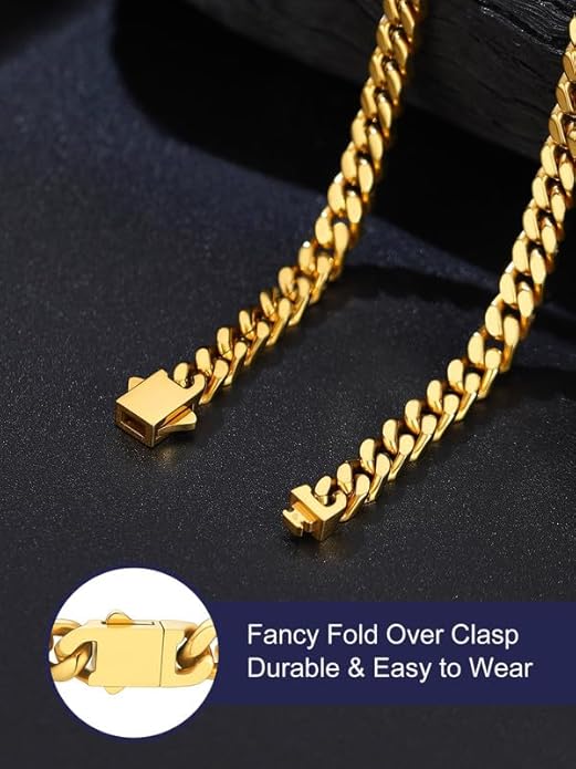 Bandmax Mens Stainless Steel Chain Necklaces 5/7/9/12MM Chunky Miami Cuban Link Chain Necklace Bracelet Silver/Gold Plated/Black Chains for Men 18"-30"