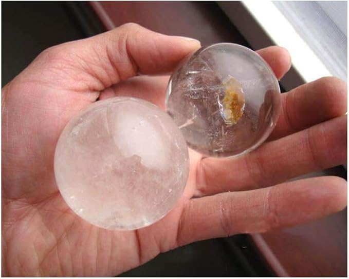 StoneStory Natural Clear Quartz Healing Crystal Sphere Ball for Reiki Balancing Meditation Energy Home and Office Decoration (6.8-7.3cm, White Crystal)