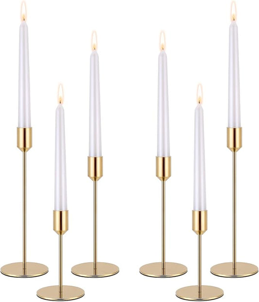 Gold Candle Holders Candlestick Holder for Taper Candles, Set of 6 Pcs Decorations Candle Stick Long Holder for Table Centerpieces, Wedding, Dinning, Anniversary, Party(Candles not Include)