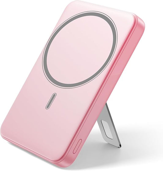 for Magsafe Portable Charger, 10000mAh Wireless Power Bank with Stand, USB C PD 20W Fast Charging Powerbank, Magnetic Battery Pack Compatible for iPhone 17/16/15/14/13/12 Series - Pink