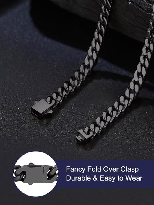 Bandmax Mens Stainless Steel Chain Necklaces 5/7/9/12MM Chunky Miami Cuban Link Chain Necklace Bracelet Silver/Gold Plated/Black Chains for Men 18"-30"