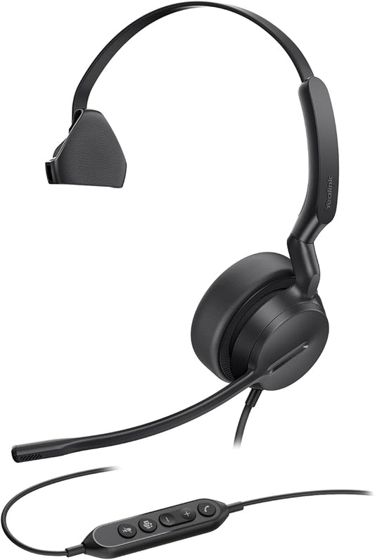 Yealink UH42 USB-C/A Mono Headset with Mic for PC Computer, Wired Headphones Teams Certified, Noise Cancelling Microphone, in-Line Controls, All Day Comfort