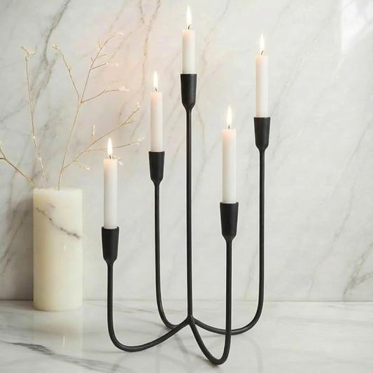 Candelabra for 5 Taper Candles – Hand-Forged Candle Holder with Elegant Vintage Finish – Decorative Centerpiece for Dining Room, Living Room or Mantel Decor（Black）