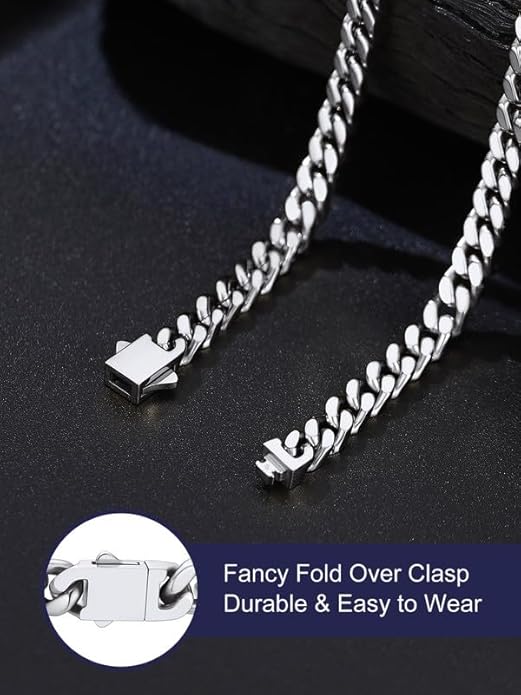 Bandmax Mens Stainless Steel Chain Necklaces 5/7/9/12MM Chunky Miami Cuban Link Chain Necklace Bracelet Silver/Gold Plated/Black Chains for Men 18"-30"