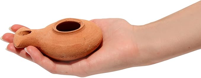 Herodian Biblical Clay Oil Lamp - Classic Brown Ancient Replica with Certificate of Authenticity- Handmade Holy Land Judaica and Christian Faith Gift