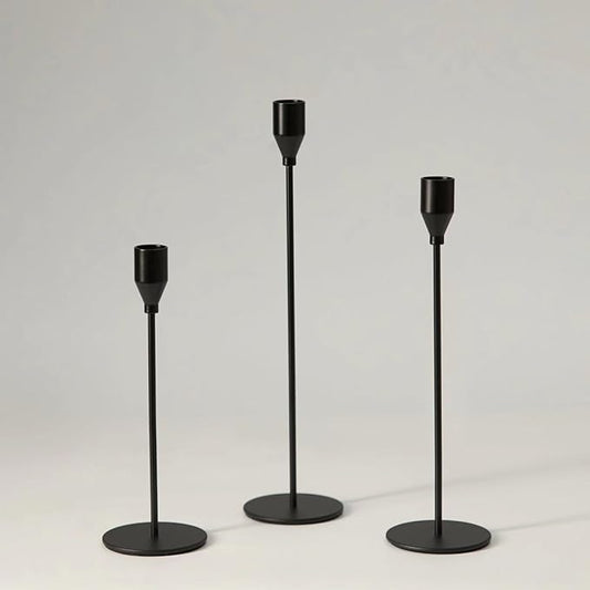 Solid Iron Taper Candle Holders Set of 3 - Modern Matte Black Candlesticks (9/11/13 Inch), Weighted & Rust-Proof Metal Candle Stand for Fireplace Table Centerpiece