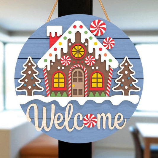 Christmas Welcome Sign, Gingerbread Door Hanger Laser Cut Template, Festive Holiday Layered Design, Wooden Porch Decoration Digital File For Cutting And Seasonal Doorsign_281125_SR6_1
