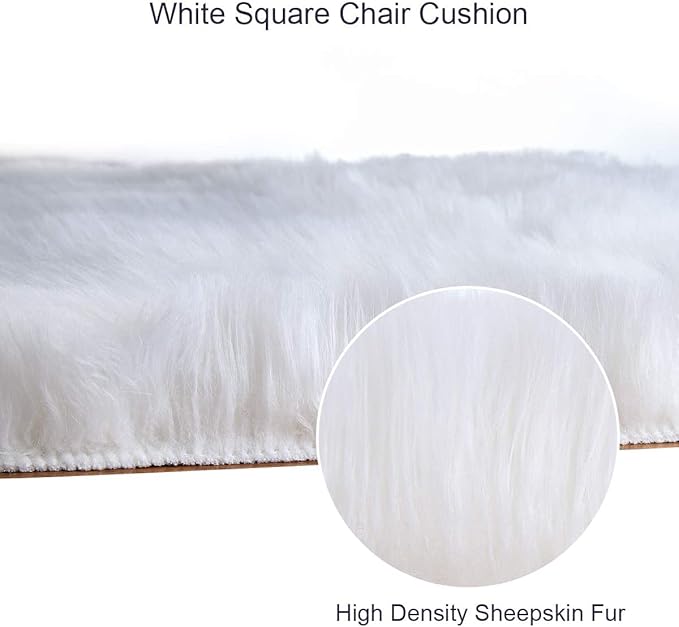Softlife White Faux Fur Sheepskin Chair Cover 4 PCs Seat Cushion Pad Super Soft Area Rugs for Living Bedroom Sofa Dorm (1.6ft x 1.6ft)