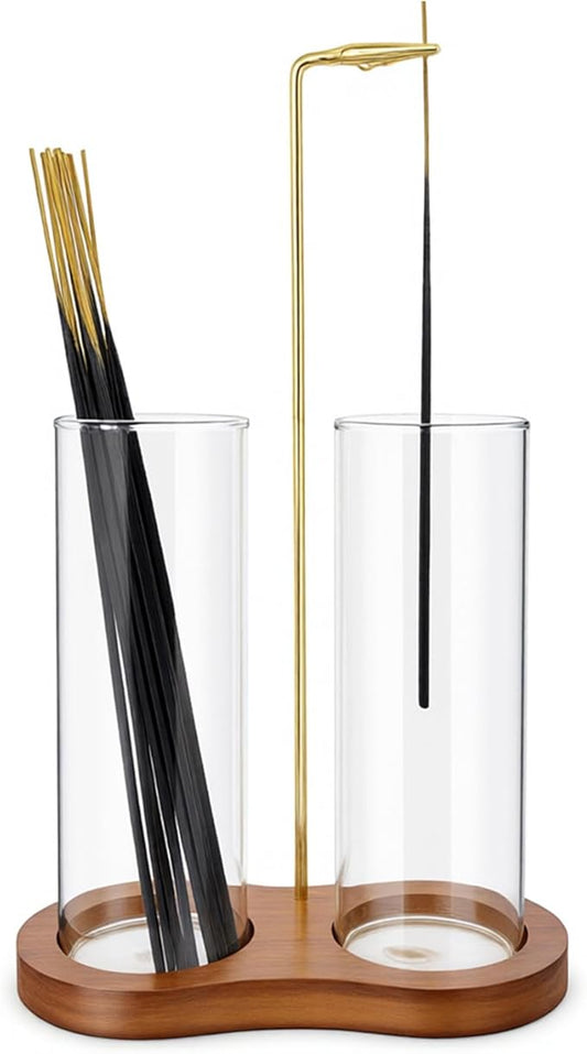 Incense Holder, 2 in 1 Glass Incense Holder for Sticks, Anti-Ash Incense Burner with Ash Catcher and Incense Storage for Yoga Meditation Spa Home Decor