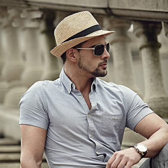 DRESHOW Women Straw Panama Hat Travel Fedora Beach Sun Hat Summer Wide Brim Straw Roll up Hat UPF 50+