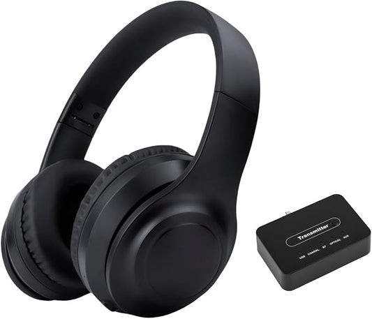 Hybrid Active Noise Cancelling Wireless TV Headphones for Seniors, ANC Headset with 5-in-1 Transmitter (Optical/Coaxial/RCA/USB/AUX), No Audio Latency, Clear Voice, Compatible with TV/PC