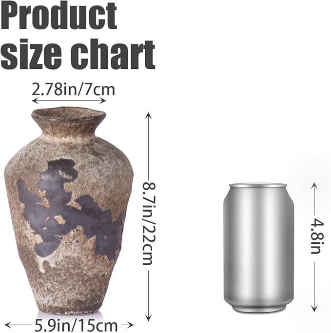 Wabi Sabi Decor Rusty Vintage Vase - 8.7" Tall Rustic Farmhouse Wabi Sabi Vase for Centerpiece, Pottery Stone Flower Vases for Home Decor, Table, Living Room, Bedroom, Bathroom, Kitchen (Rusty Stone)