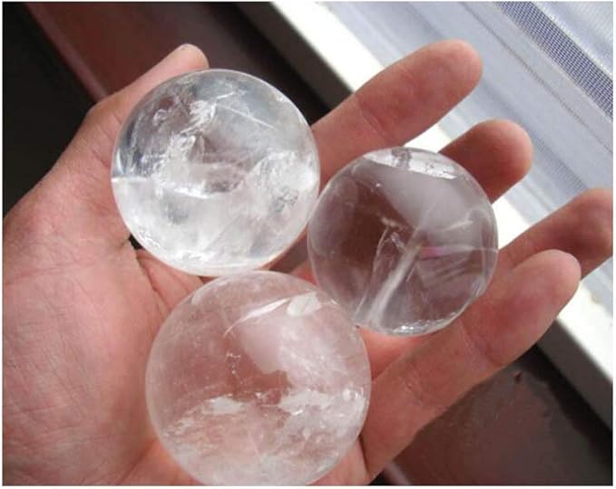 StoneStory Natural Clear Quartz Healing Crystal Sphere Ball for Reiki Balancing Meditation Energy Home and Office Decoration (4.8-5.3cm, White Crystal)