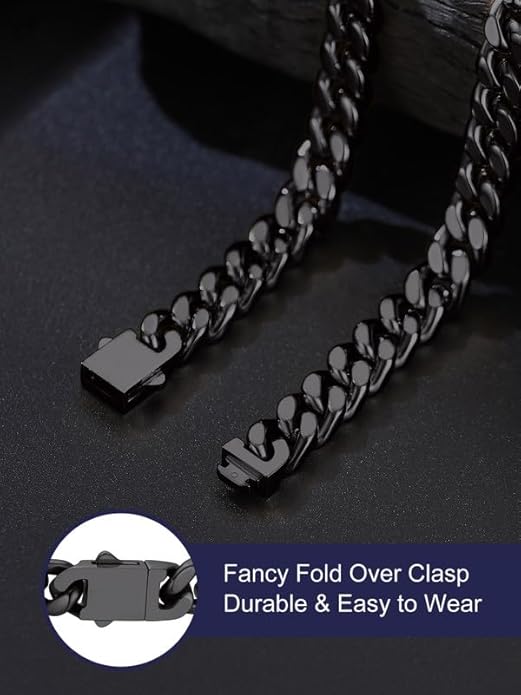 Bandmax Mens Stainless Steel Chain Necklaces 5/7/9/12MM Chunky Miami Cuban Link Chain Necklace Bracelet Silver/Gold Plated/Black Chains for Men 18"-30"