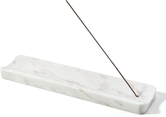 Koville Marble Incense Holder, Incense Holder for Sticks, Incense Sticks Holder Ash Catcher for Meditation Yoga SPA, Natural Stone Incense Burner, Home Table Decor (White&Gold)