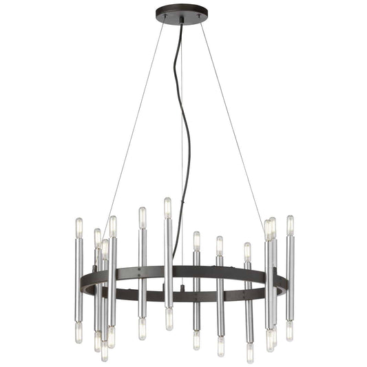 Dainolite 24 Light Chandelier, Matte Black/Polished Chrome, Model DER-2424C-MB-PC, Metal Construction