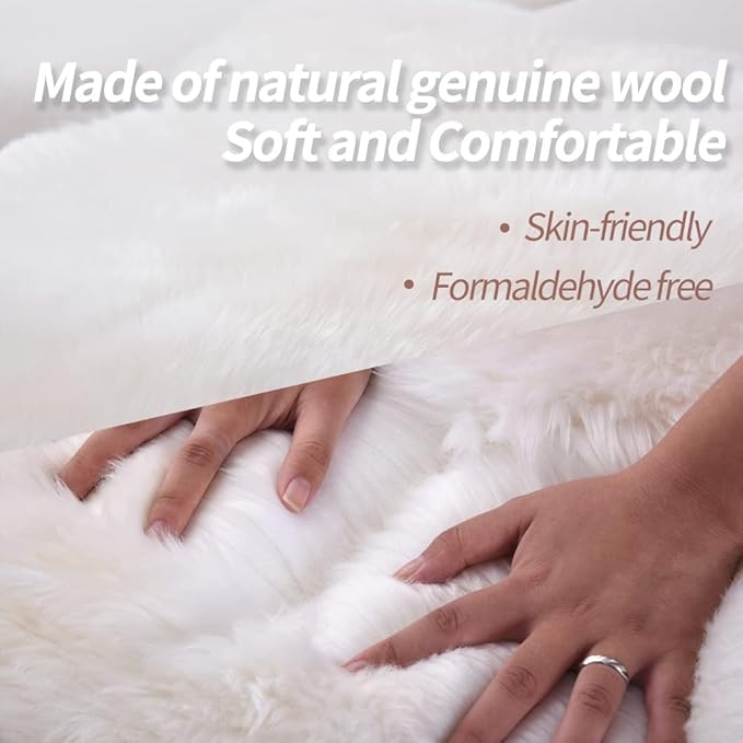 Premium Genuine Fur Sheepskin Rug Real Australia Sheepskin Natural Luxury Fluffy Lambskin Fur Area Rug Seat Covers for Kids Bedroom Sofa Chair Cover (Military Green, Single Pelt/2ft x 3ft)