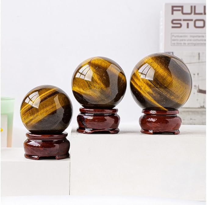 Natural Tiger's Eye Healing Crystal Gemstone Sphere Ball for Reiki Balancing Meditation Energy Home and Office Decoration (5.5-6cm, Tiger's Eye)