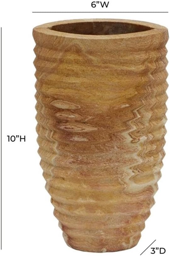 Pemberly Row Handmade Transitional Ribbed Stone Vase in Sandstone