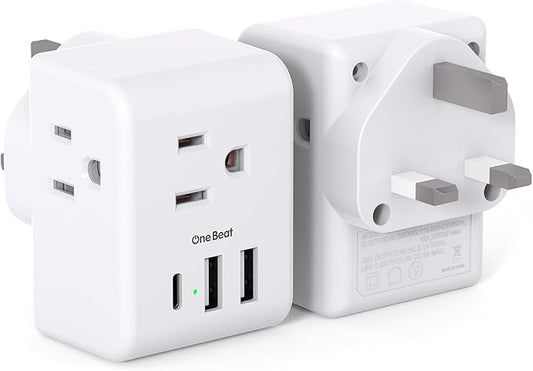2 Pack US to UK Ireland Travel Plug Adapter, Type G Power Plug Adapter with 3 Outlets 3 USB Ports(1USB C), European Travel Plug Adapter for USA to England London Scotland British Qatar Irish Hongkong