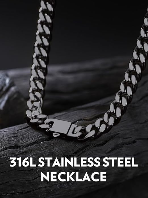 Bandmax Mens Stainless Steel Chain Necklaces 5/7/9/12MM Chunky Miami Cuban Link Chain Necklace Bracelet Silver/Gold Plated/Black Chains for Men 18"-30"