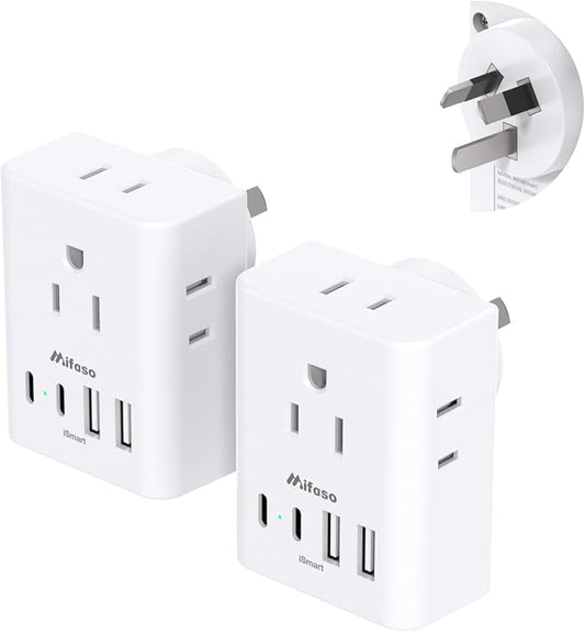 2 Pack Australia New Zealand Power Plug Adapter, Australia Travel Adapter with 4 American Outlets 4 USB Charging Ports (4 USB C), Type I Plug Adapter for US to Australia, Argentina, China